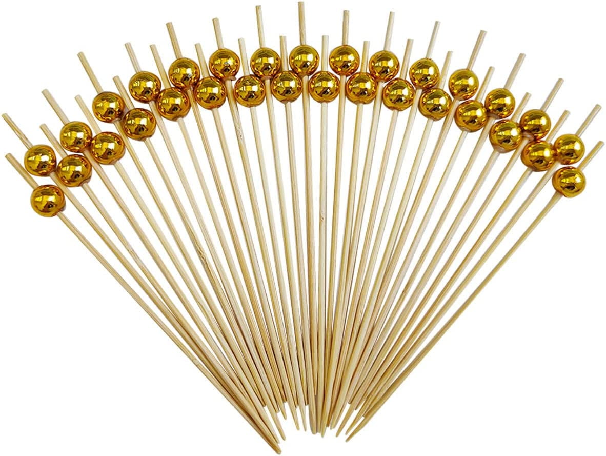 100 PCS Pearl Toothpicks, Cocktail Picks, Gold Pearl Mini Food Picks