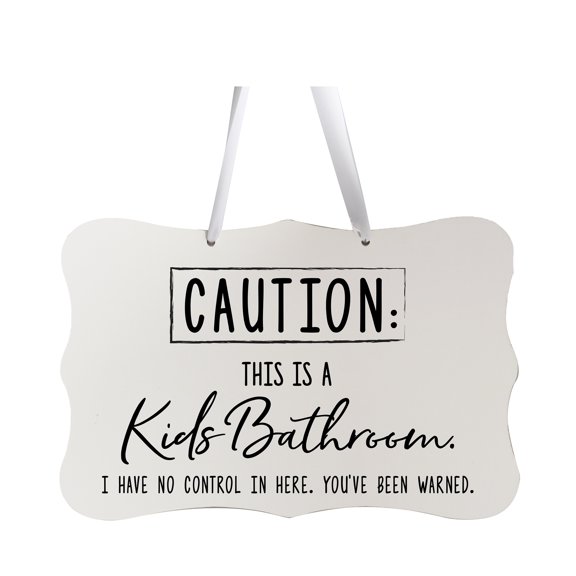 LifeSong Milestones 8x12 Ribbon Sign Caution Kids Bathroom (White)
