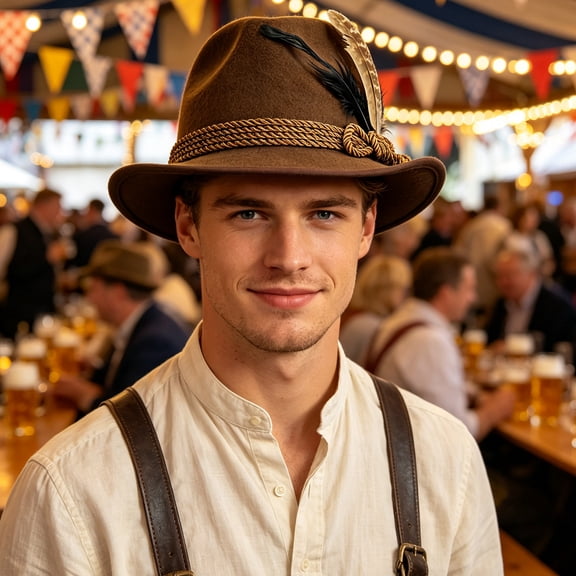 QSAWXQZ Men's Oktoberfest Hat Faux Feather Brimmed Bavarian Festival Party Hat Free Size