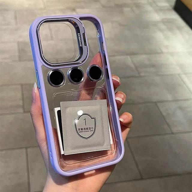 Luxury Bracket Transparent Phone Case For iPhone 15 16 14 13 Pro Max 16 Plus With Holder Camera Lens Protector Shockproof Cover tzw
