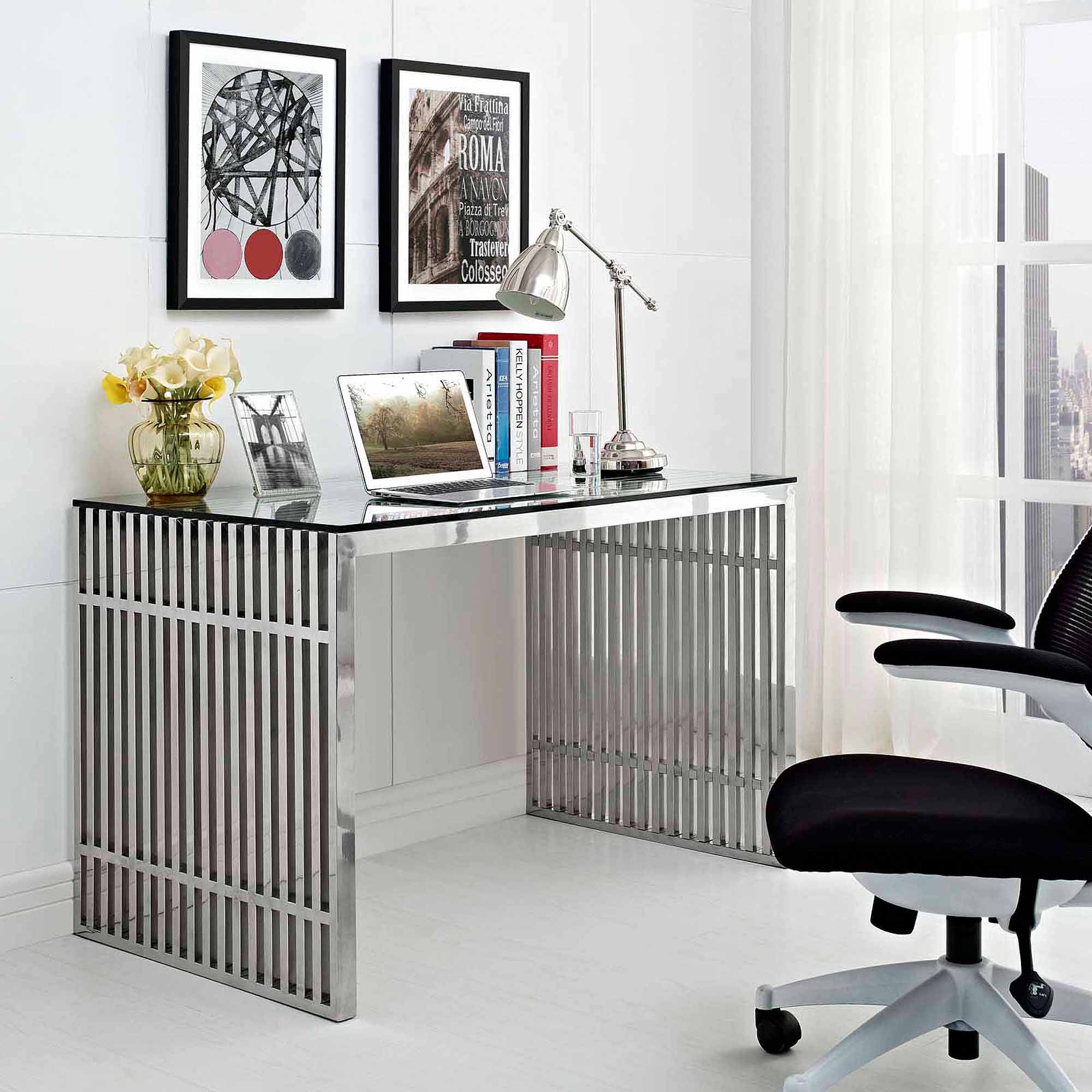 Modway Gridiron Stainless Steel Office Desk In Modway Gridiron Stainless Steel Office Desk In Com