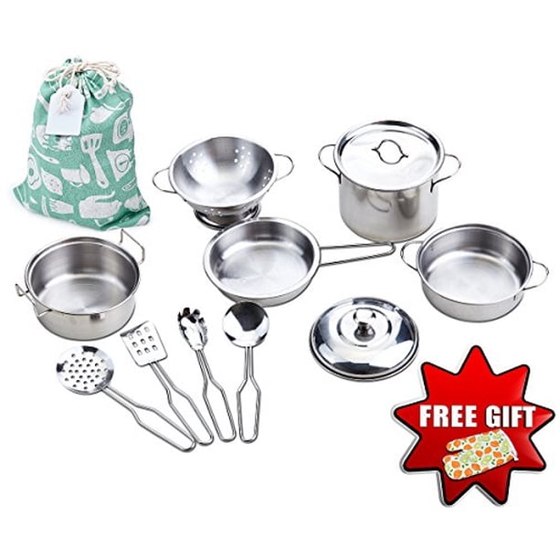 Ollas y sartenes Juguetes para niños - Juego de cocina Utensilios de cocina Pretender Mini Yellora Yellora