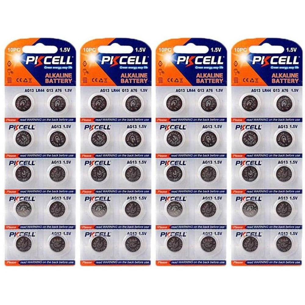 PKCELL 40 Count AG13 LR44 Button Cell Alkaline Batteries 1.5V Coin Cell