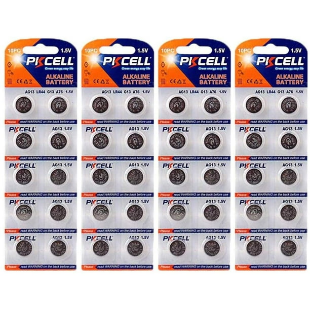 Pkcell 40 Count Ag13 Lr44 Button Cell Alkaline Batteries 1 5v Coin Cell Walmart Com Walmart Com