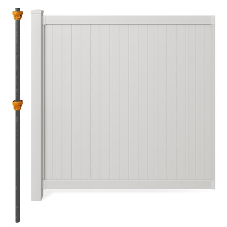 6ft H x 6ft W (1 Panel + 1 Post) Permanent No Dig WamBam Fence Kit, Durable White Vinyl Privacy Fence, BLI19110