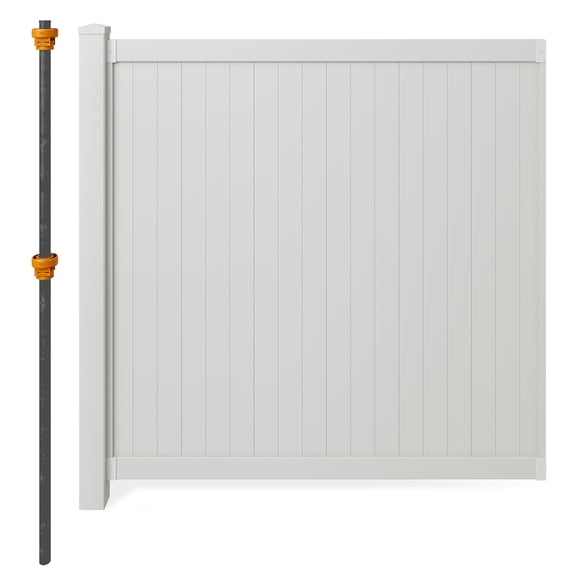 6ft H x 6ft W (1 Panel 1 Post) Permanent No Dig WamBam Fence Kit, Durable White Vinyl Privacy Fence, BLI19110