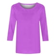 thumbnail image 3 of CHUANK Chemises à Manches 3/4 pour Femmes Décontractées Unies Col Rond Été Blouses à Manches Trois-Quarts 2024, 3 of 6