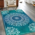thumbnail image 3 of Teal Blue Boho Area Rug 3x5 FT, Non Slip Entryway Bedside Carpet, Retro White Rustic Flower Ethnic Pattern Washable Soft Floor Carpet Indoor Mat Non-Shedding Throw Rugs for Dorm Kitchen Home Office, 3 of 8