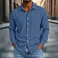 thumbnail image 2 of SAWOBUUN Mens Cotton Button Down Shirt Long Sleeve Casual Retro Spread Collar Summer Solid Dress Shirts with 2 Pockets, 2 of 8