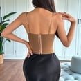thumbnail image 4 of Corsé con Cuello en V, Tirantes Ajustables y Ribete de Encaje con Volantes para Mujer Top Corto Moldeador Marrón S, 4 of 10