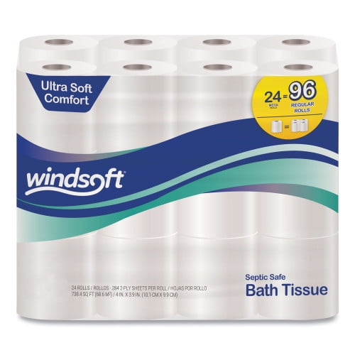 Windsoft Premium Bath Tissue, Septic Safe, 2-Ply, White, 4 x 3.9, 284 ...