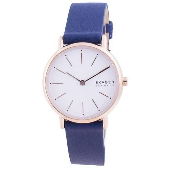 Skagen SKW2838 Signatur White Dial Blue Leather Strap Quartz Women Watch, Black