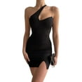 thumbnail image 1 of VISgogo Mini vestido ajustado dividido para mujer, correa de espagueti, vestido de club con recorte de un hombro VISgogo  moda, 1 of 6
