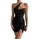 thumbnail image 1 of VISgogo Mini vestido ajustado dividido para mujer, correa de espagueti, vestido de club con recorte de un hombro VISgogo  moda, 1 of 6