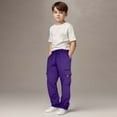 thumbnail image 4 of Girls' Active Pants New Cargo Sweatpants for Teen Boy Baggy Elastic Waist Drawstring Pants Teens Active Workout Joggers with Pockets Purple 120, 4 of 5
