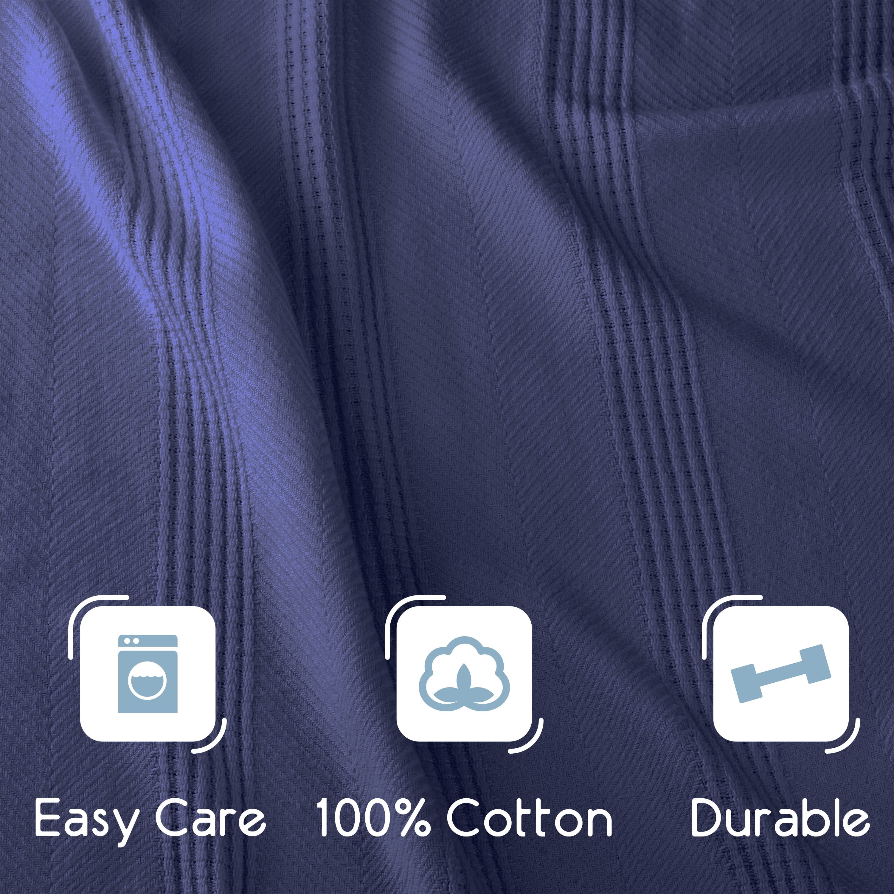 Lightweight Breathable 100% Cotton Knit Blanket – All-Season Bed Blanket – King Size – Navy