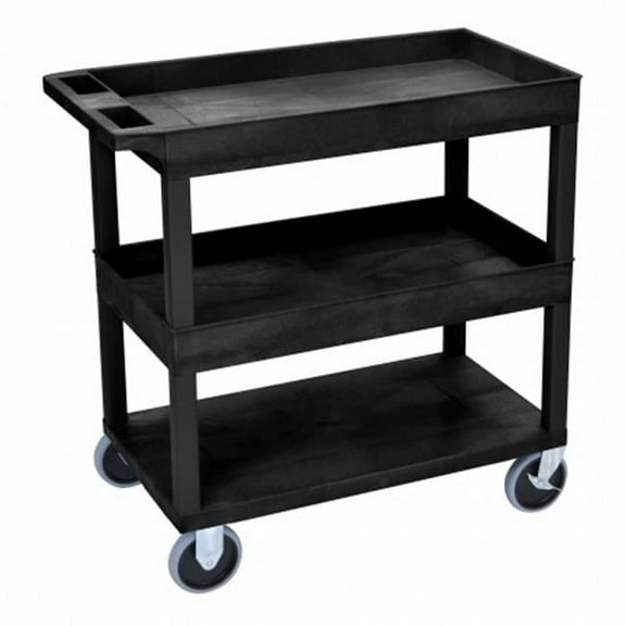 Luxor  Three Shelf Utility Cart - Black - 18in.D x 35-in.W x 37-in.H
