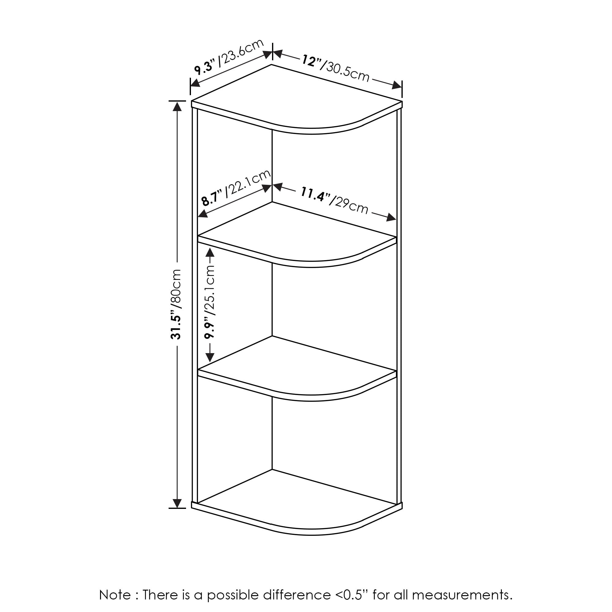 Furinno Pasir 3-Tier Corner Open Shelf Bookcase, White