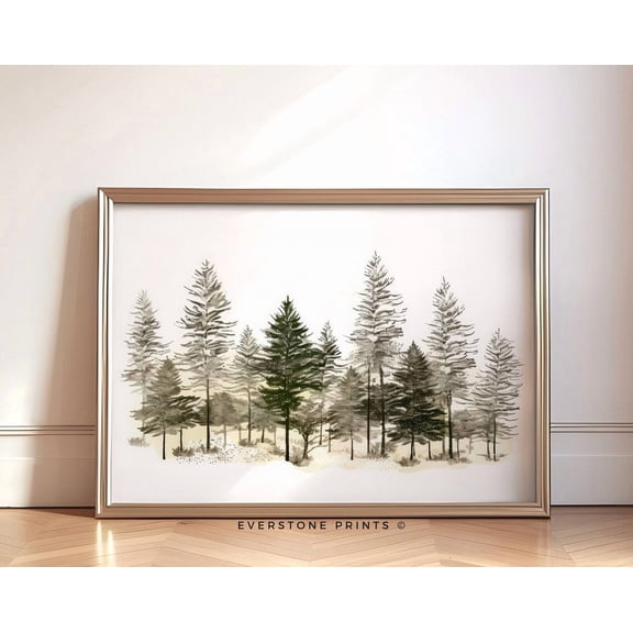 Winter Pine Forest Painting, Snowy Winter Landscape, Pine Trees, Watercolor Landscape, Decor Wall Art, Modern Wall Decor, 8x12 UNFRAMED