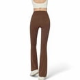 thumbnail image 3 of Women's High-Waist Flared Leggings with Stretch Fabric and Contoured Fit - Large, Brown, 3 of 6
