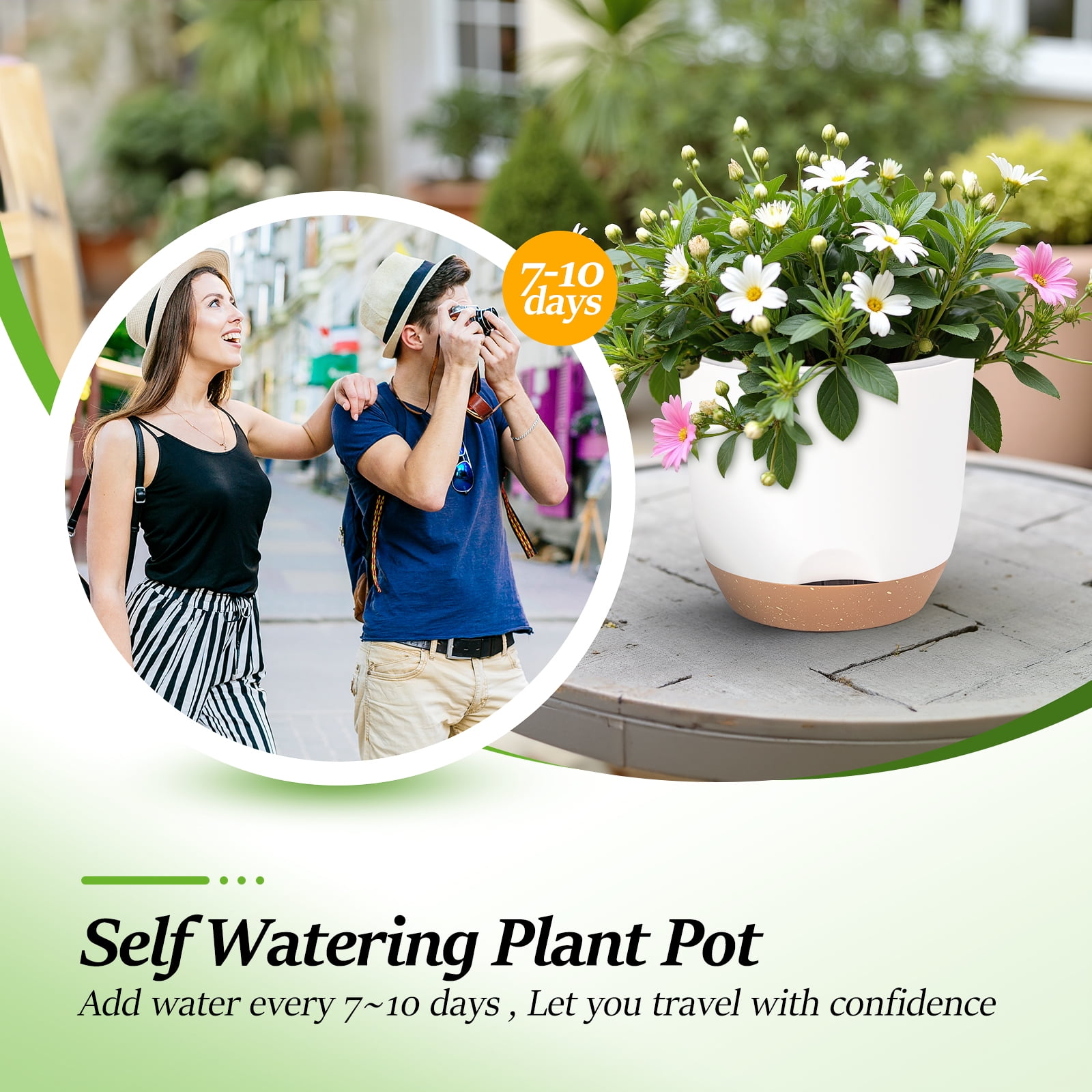 QCQHDU 5.8 Inch Self Watering Planters for Indoor Plants with Bottom Watering,2Pack Flower Plant Pots for Outdoor with Drainage, Durable Plastic planters Pots(White)