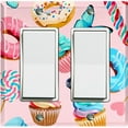thumbnail image 1 of Metal Light Switch Plate Cover Doughnut Cupcake Candy Sweets Butterfly Pink CAK041, 1 of 13