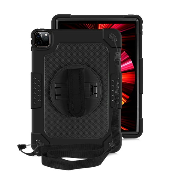 FIEWESEY for iPad 10.9 Inch Tablet Case, Hand Strap Rotatable Stand Kids Shockproof Cover for iPad Air (6th 5th and 4th Gen)/iPad Pro 11 2020/2018/2021/2022/2024 Tablet(Black/Black)