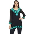 thumbnail image 4 of Phagun Women's Black Georgette Tunic Aari Work Long Sleeve Casual Ethnic Top-20, 4 of 8
