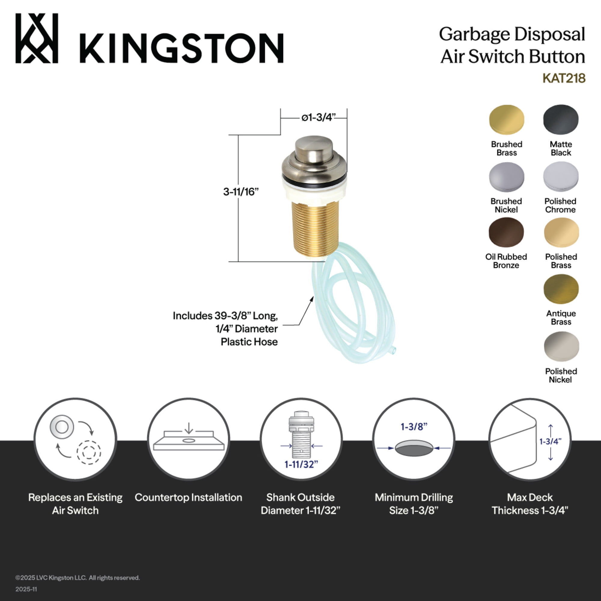 Kingston Brass KAT215 Trimscape Garbage Disposal Air Switch Button in Oil Rubbed Bronze