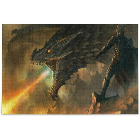 FREEAMG Cool Fire-Breathing Dragon Jigsaw Puzzles, Wooden Puzzles for Children and Adults Entertainment, Challenge Games Home Decor - 1000 Pieces