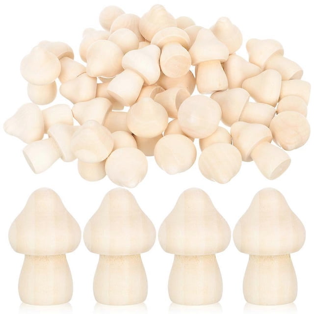 60pcs Wooden Graffiti Mushroom Models DIY Simulated Mushroom Ornaments