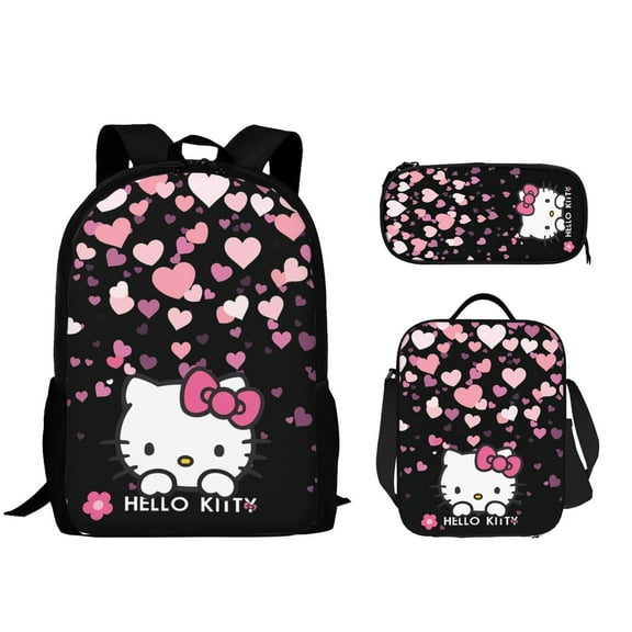 Hello Kitty Backpack Set, Backpack with Lunch Box and Pencil Case 3pcs Set
