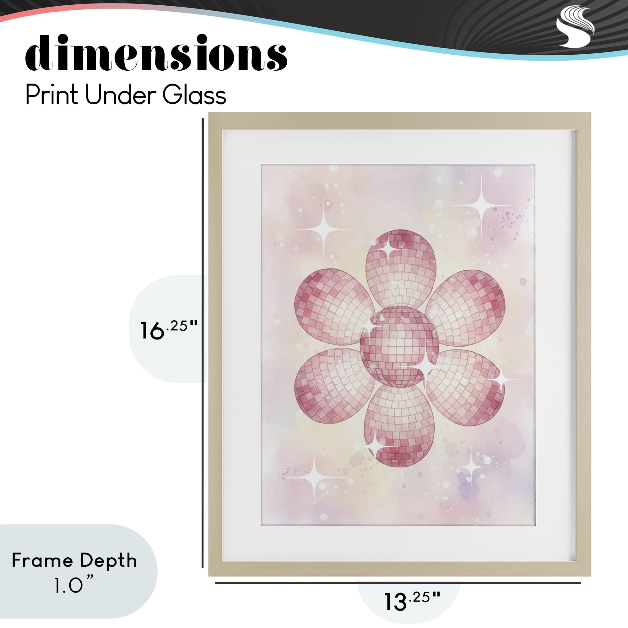 Stupell Industries Dreamy Pink Disco Ball Flower Birch Framed Print Under Glass, design by Lil' Rue