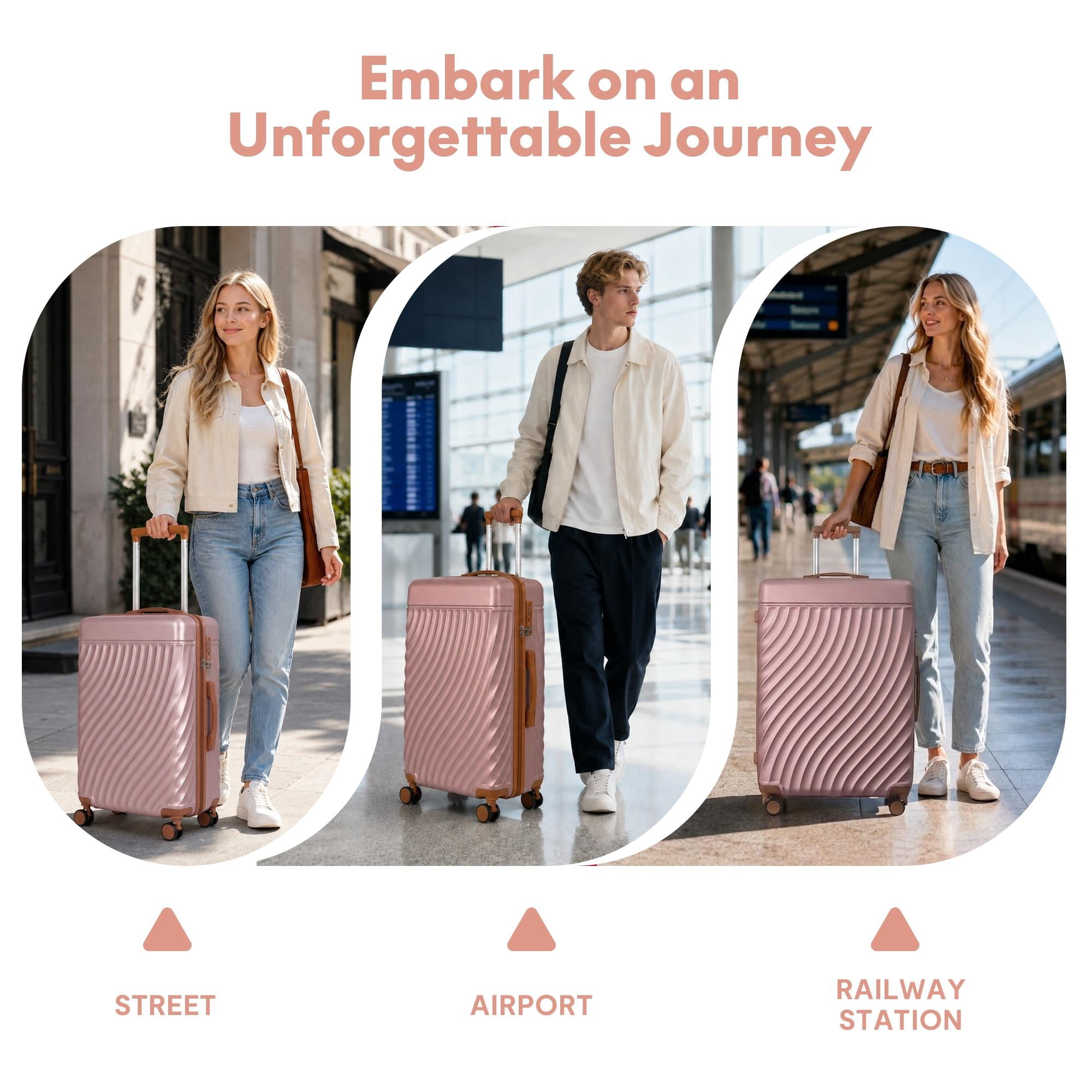 3-Piece ABS Hardshell Luggage Set, Lightweight Scratch-Resistant Suitcases with Silent Spinner Wheels & TSA Lock, Rose Gold