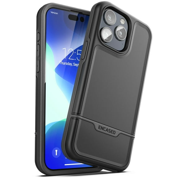 Encased Rebel Designed for iPhone 15 Pro Phone Case, Protective Heavy Duty Cover (Black)