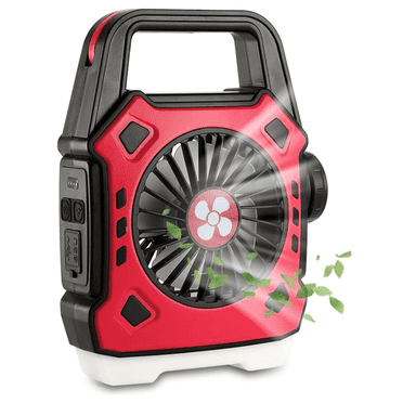 Five Dimming Tent Fan,Three Wind Speeds Camping Fan Light,USB Rechargeable Tent Fan,Waterproof Portable Camping Fan for Camping Tent and Power Banks,Red 7.4 in