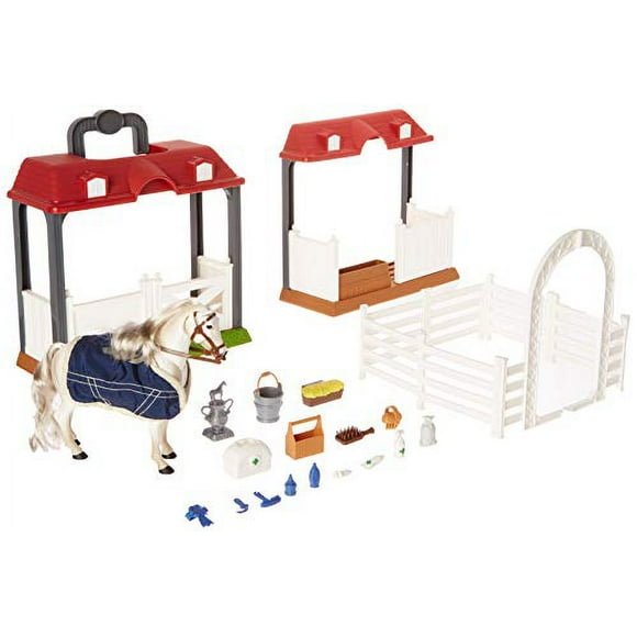 Sunny Days Entertainment Blue Ribbon Champions Deluxe Lipizzaner Grooming Stable Playset with 29 Realistic Accessories