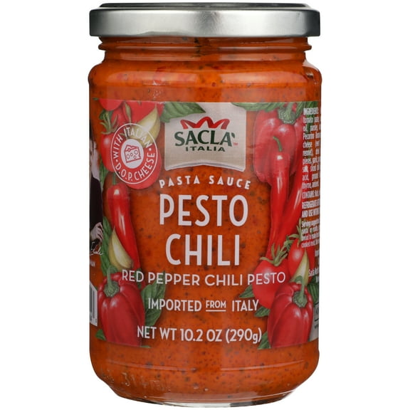 (Pack of 6), Sacla' Chili Pesto Sauce, 10.2 oz