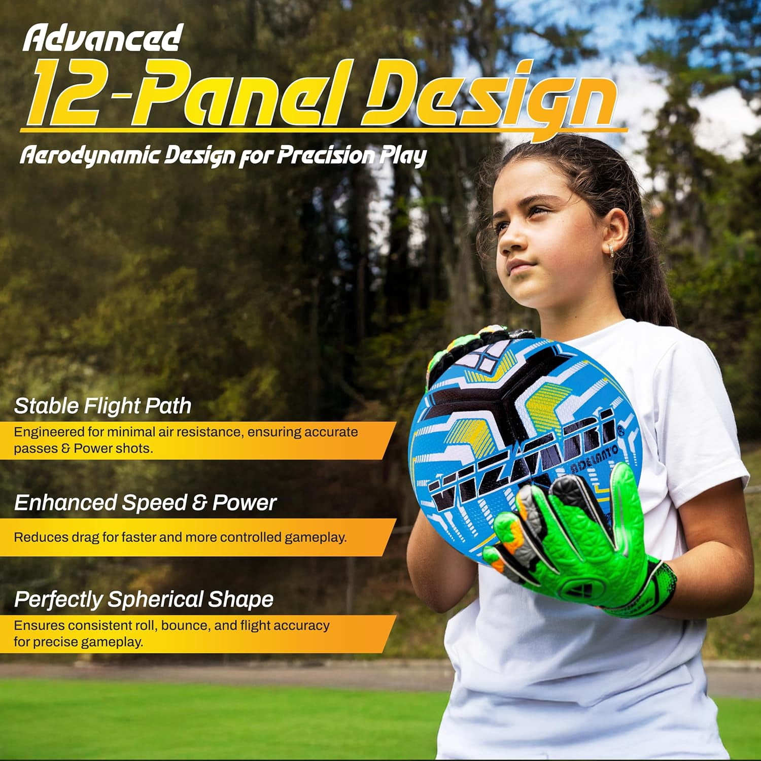 Vizari Adelanto Soccer Ball | NFHS Approved | Durable 12-Panel Design | Water-Resistant & Aerodynamic - Blue, 5