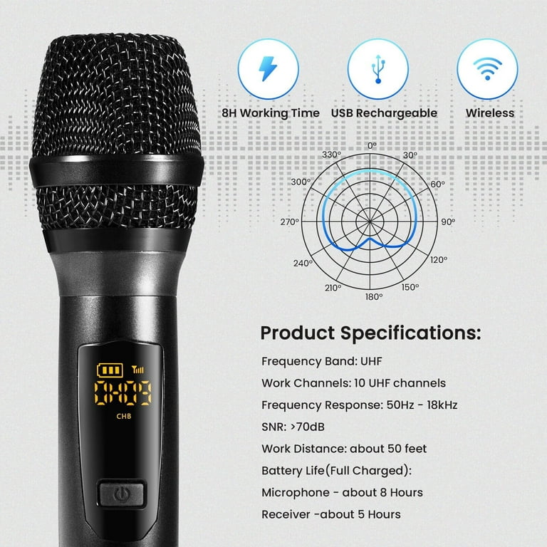 Wireless Microphone System Professional Handheld Dynamic Mic Cordless  Microphone
