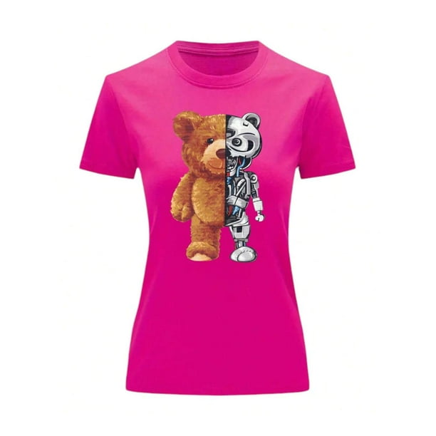 Playera Blusa De Oso Robot Ropa De Mujer Color Fucsia Talla Grande Marca Emil SaEs