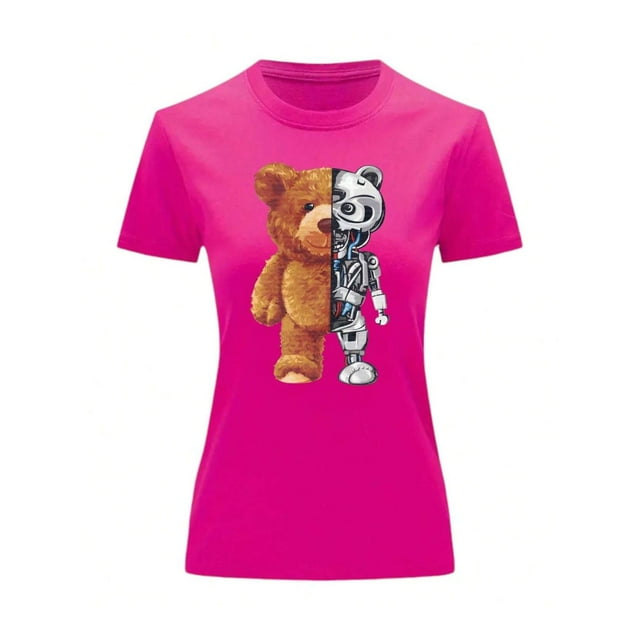 Playera Blusa De Oso Robot Ropa De Mujer Color Fucsia Talla Grande Marca Emil SaEs