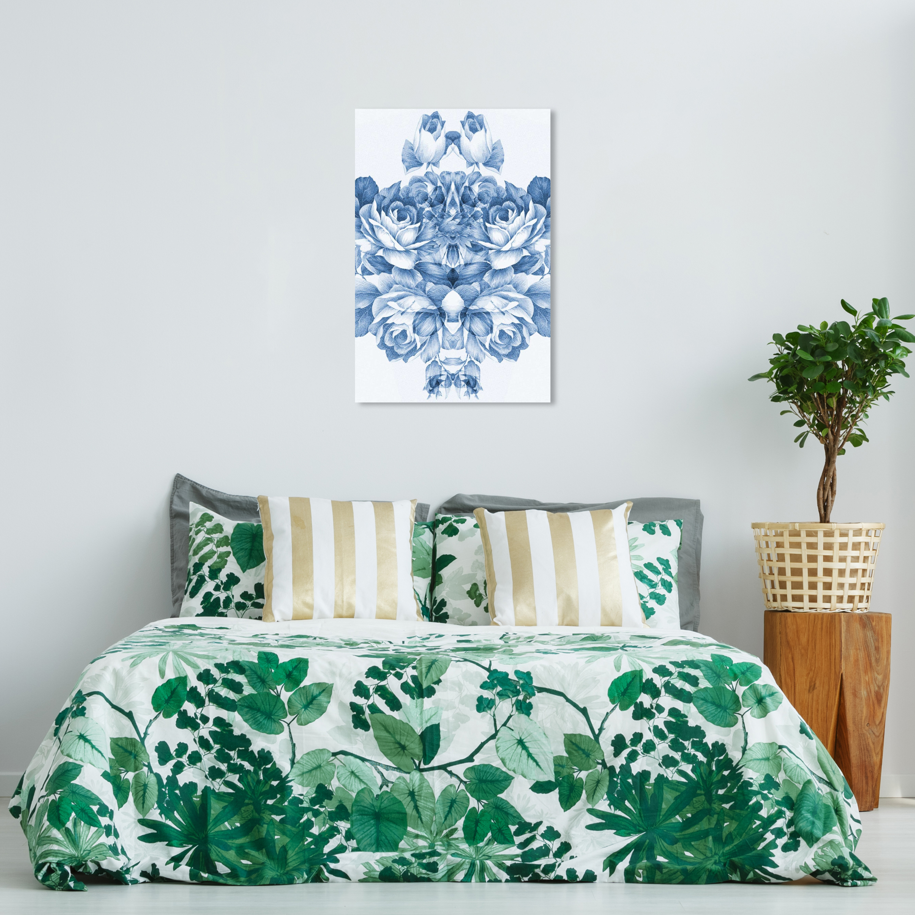Wynwood Studio Floral and Botanical Shabby Chic Canvas Art - Blue And White Bunch Of Flowers, Wall Art for Living Room, Bedroom, and Bathroom, 24 in x 36, Blue and White Home Decor