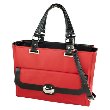 Madison Francine Collection Carrying Case for 15.6" Notebook - Black, Red - MicroFiber, Leather - Shoulder Strap - 12.5" Height x 17" Width x 6.5" Depth