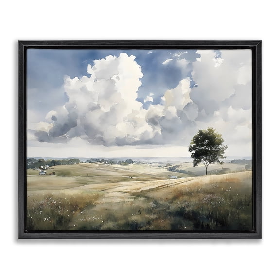Stupell Industries Pretty Hills with Solitary Tree Black Framed Floater Canvas Wall Art, design by Franklyn Gregory