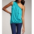 thumbnail image 1 of ROBERT RODRIGUEZ Turquoise RUFFLED One Shoulder TOP Shirt M Made in USA $195, 1 of 1