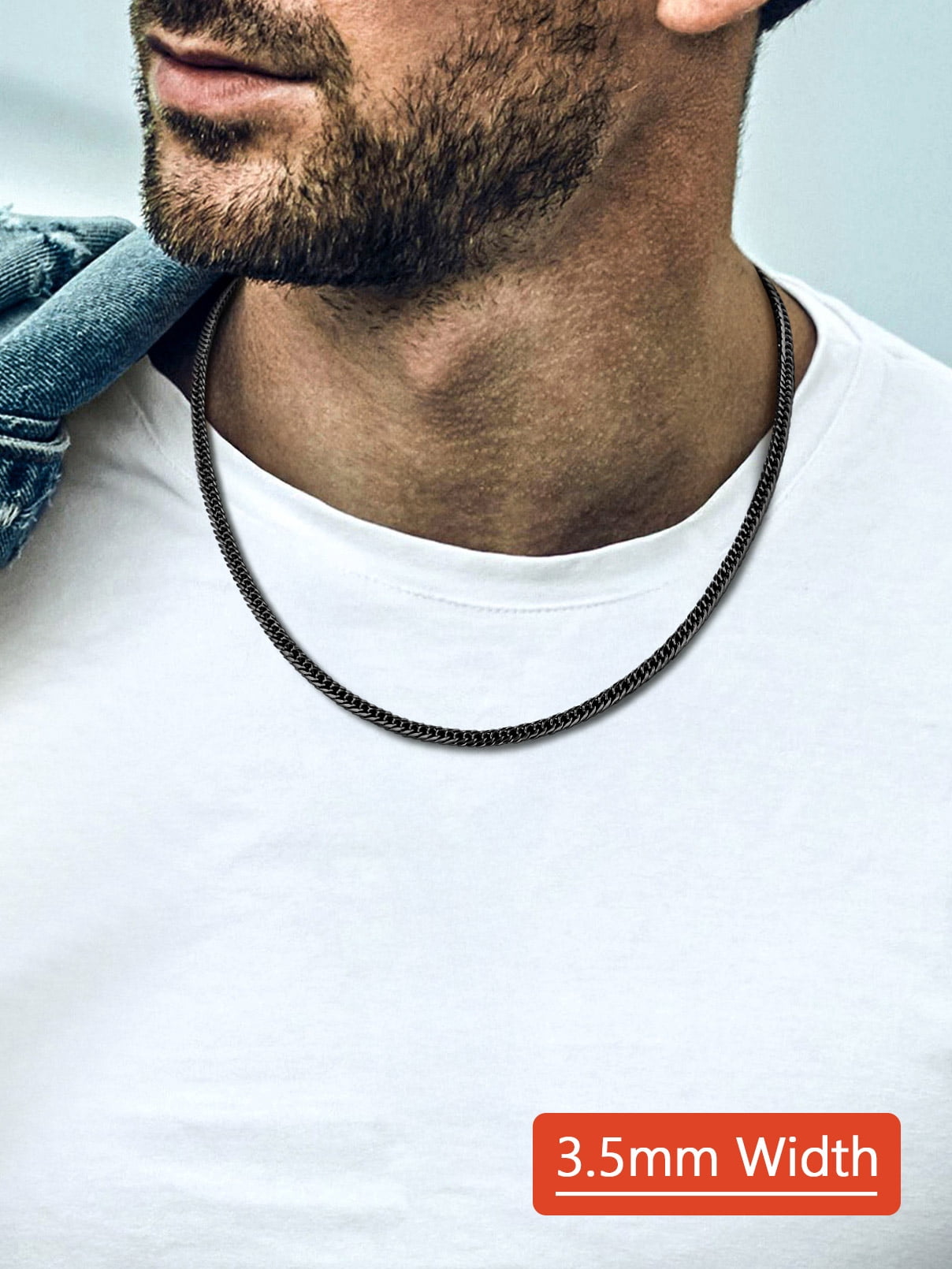 FaithHeart Miami Cuban Link Chain Necklace for Men Black Stainless Steel 3.5mm Curb Chains Mens Necklace Hip Hop Jewelry Gift for Husband Anniversary 22"