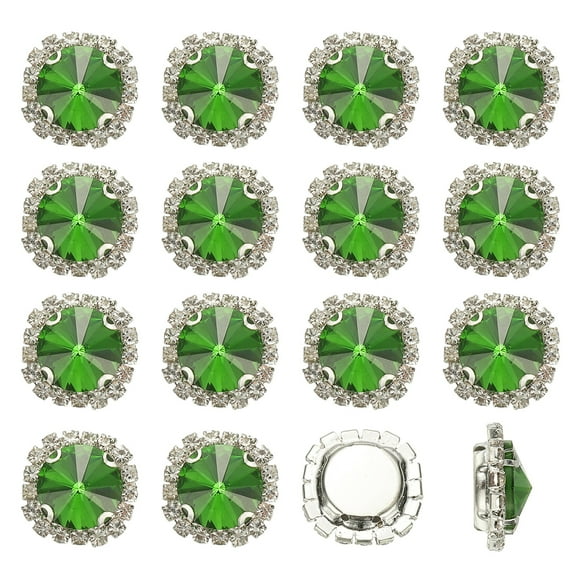 Uxcell 16Pcs Rhinestone Buttons, Flatback Sew on Rhinestones for Crafts, Green