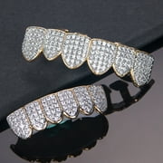 18K Gold Plated Diamond Hip Hop Teeth Grillz Top Bottom Mouth Grill Set Custom