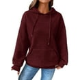 thumbnail image 2 of Women Fall Hoodies Sweater Casual Pullover Waffle Casual Long Sleeve Shirts Drawstring Loose Hooded Sweatshirt with Pocket, 2 of 6